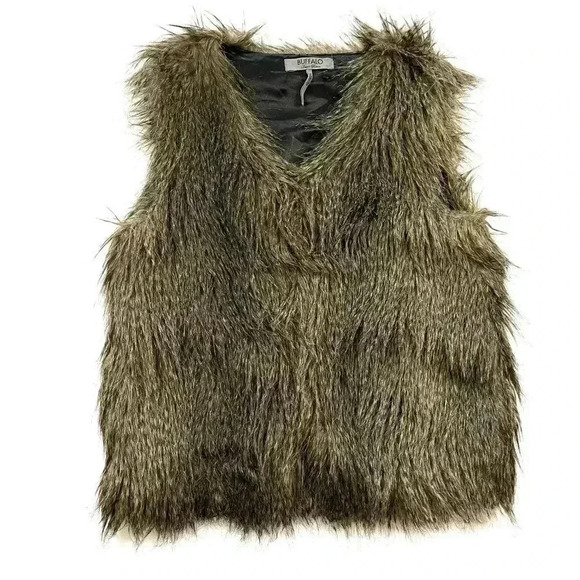 Buffalo David Bitton Brown Super Plush Faux Fur 70’s V-Neck Cropped Vest Size M - Picture 2 of 16